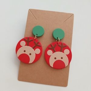 Fashion Jewelry Red and Green Reindeer Earrings